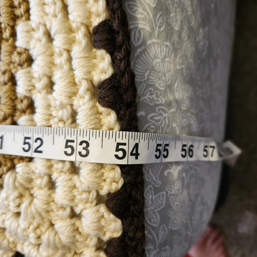 Handmade Vintage Crochet Blanket in Brown and Cream Uneque 57x54